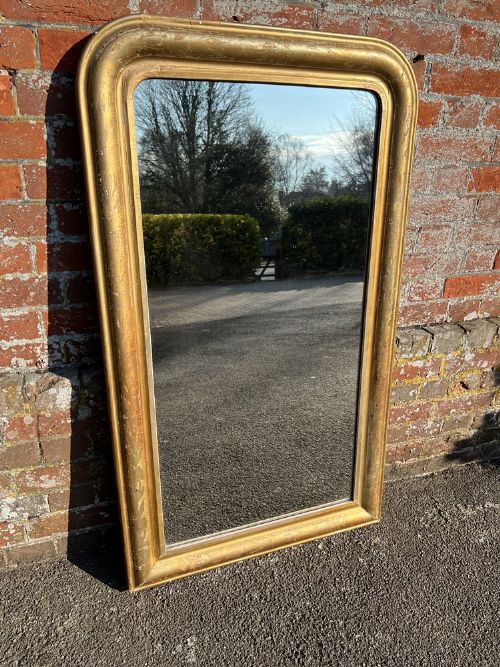 A Superb Antique French 19th Century Carved Wood & Gesso Arched Top Silver/gilt Etched Framed Mirror,