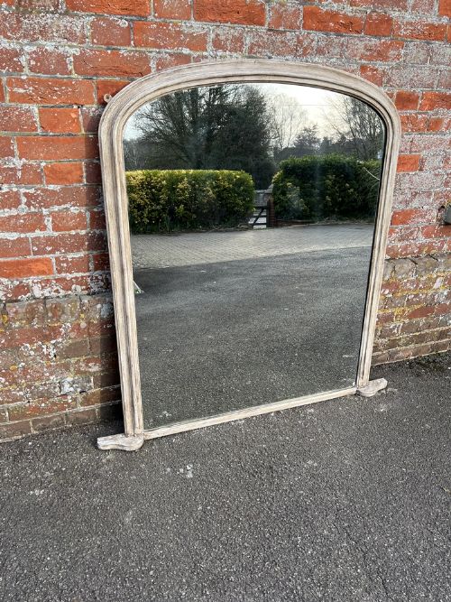 A Fabulous Large Antique English 19th Century Carved Wood & Gesso Arched Top Painted Plain Overmantle Mirror.