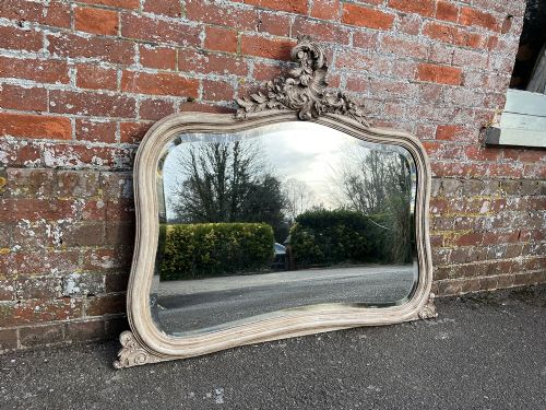 A Wonderful Good Size Antique French 19th Century Carved Wood Painted Shaped Mirror.