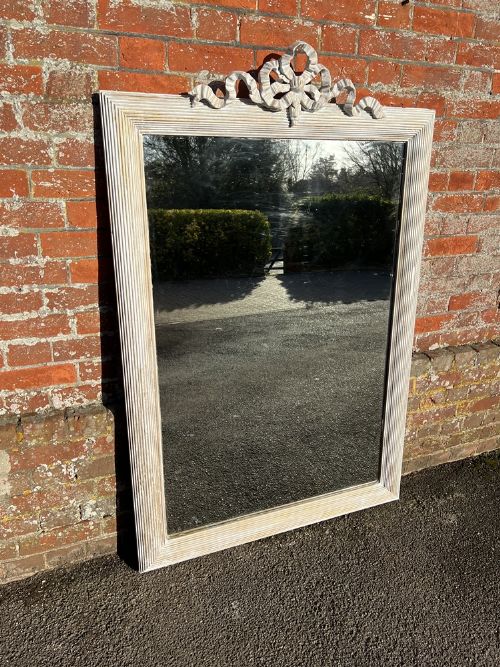 A Fabulous Large Antique French 19th Century Carved Wood & Gesso Ribbed Framed Painted Mirror.
