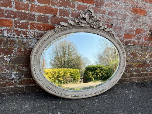 A Wonderful Good Size Antique French 19th Century Carved Wood & Gesso Painted Oval Mirror.