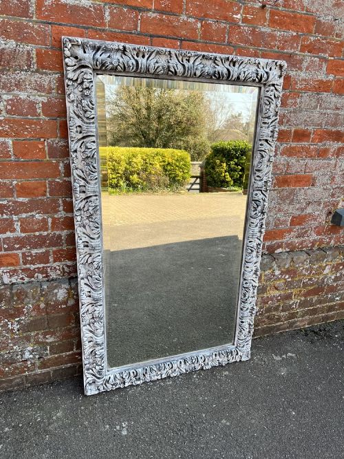 A Fabulous Large Antique French 19th Century Carved Wood Painted Mirror.