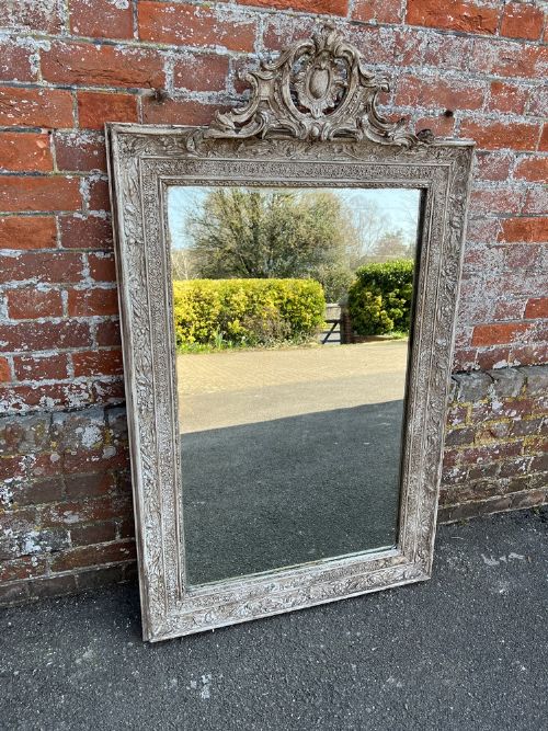 A Delightful Large Antique 19th Century Carved Wood & Gesso Painted Mirror.