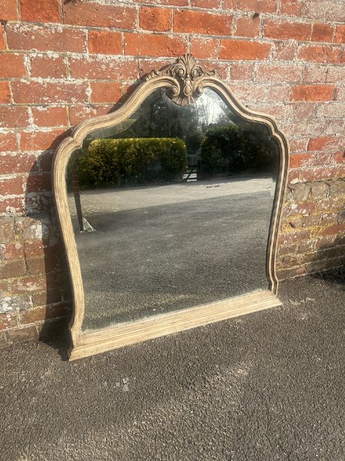 A Fabulous Good Size Early 20th Century French Carved Wood Shaped Top Painted Mirror.