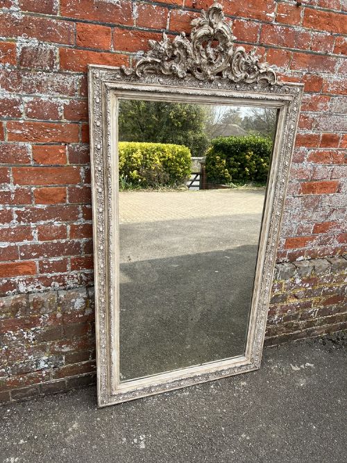 A Superb Large Antique French 19th Century Carved Wood & Gesso Painted Mirror.