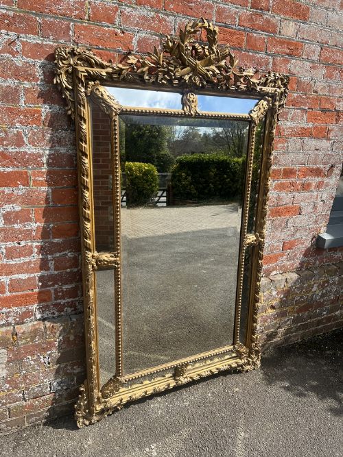 A Spectacular Large Antique French 19th Century Carved Wood & Gesso Gilt Rope Twist Framed Cushion Mirror.