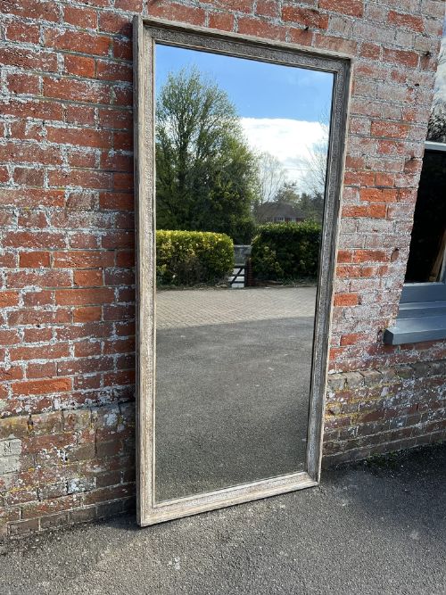A Superb Large Antique 19th Century Carved Wood and Gesso Painted Mirror.