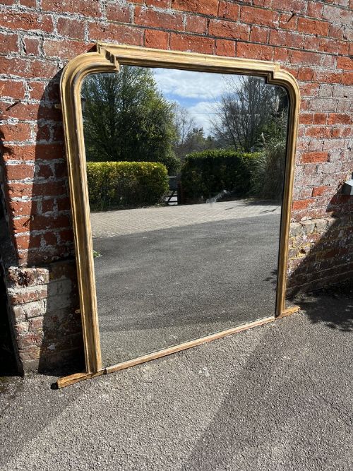 A Delightful Large Antique English 19th Century Carved Wood & Gesso Original Distressed Gilt/shaped Top Overmantle Mirror.