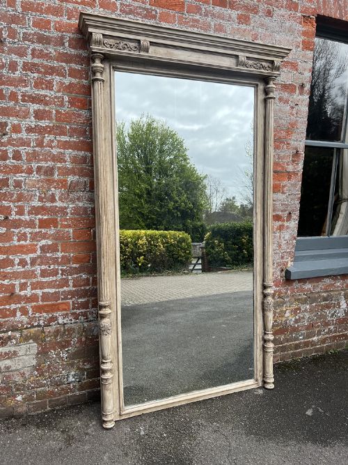 An Exceptional Large Antique French 19th Century Carved Wood Painted Column Mirror