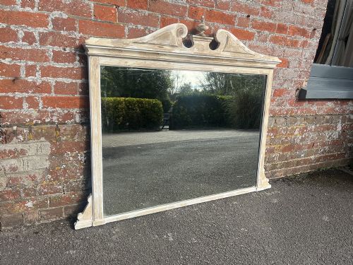 A Fabulous Good Size Antique English 19th Century Carved Wood Original Distressed Painted Overmantle Mirror.