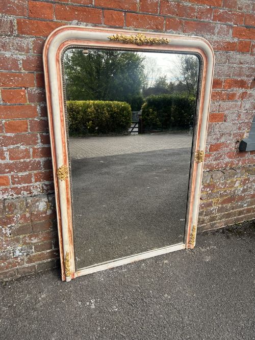 A Delightful Large Antique French 19th Century Carved Wood & Gesso Arched Top Louis Philippe Mirror.
