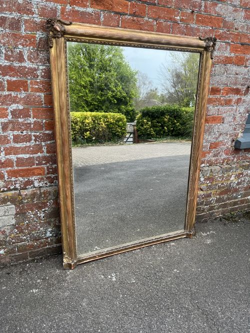 A Superb Large Antique French 19th Century Carved Wood & Gesso Ribbed Framed Gilt Mirror.