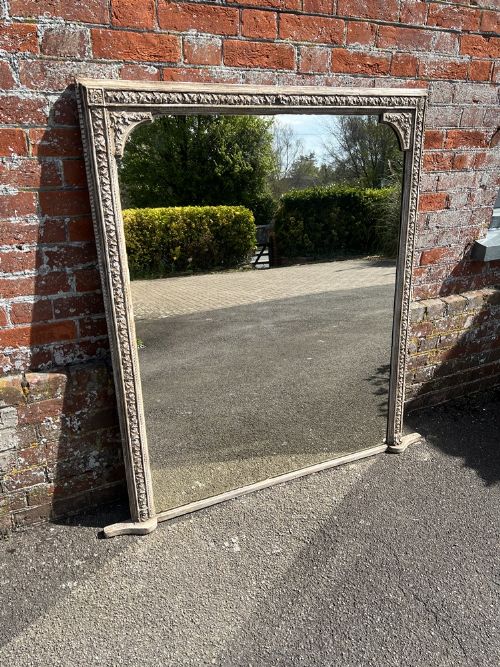 A Stunning Large Antique English 19th Century Carved Wood & Gesso Painted Overmantle Mirror.