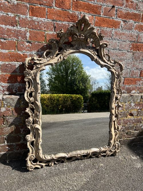 A Superb Good Size Early 20th Century Carved Wood & Gesso Painted Italian Rococo Style Mirror.