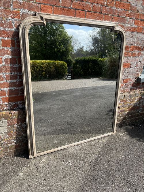 A Fabulous Large Antique English 19th Century Carved Wood & Gesso Painted Shaped Top Overmantle Mirror.