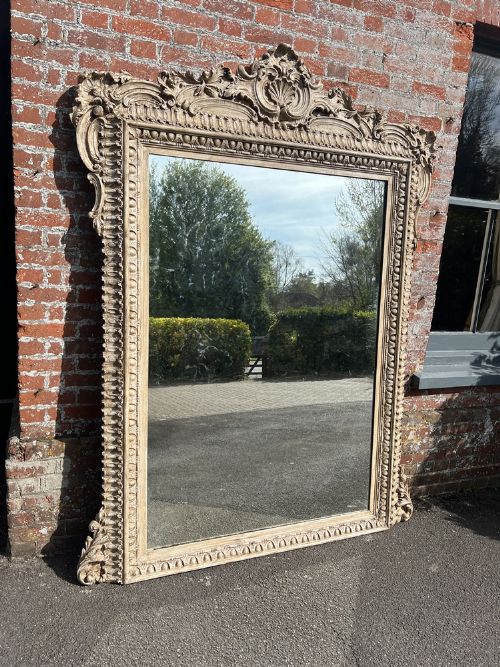 An Exceptional Large Antique English 19th Century Carved Wood Painted Mirror.