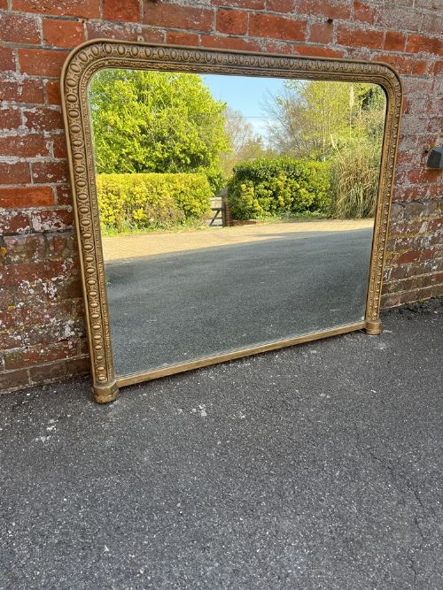 A Superb Antique English 19th Century Carved Wood & Gesso Arched Top Gilt Overmantle Mirror.