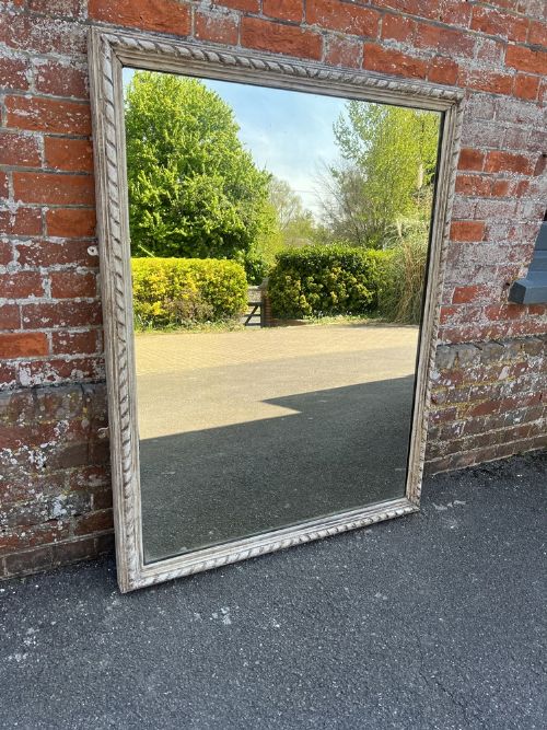 A Stunning Large Antique French 19th Century Carved Wood Ribbed Framed Painted Mirror.