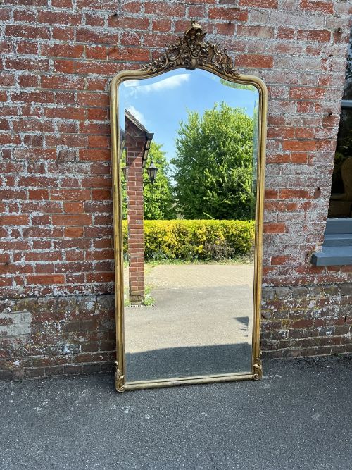 A Spectacular Large Antique 19th Century French Carved Wood & Gesso Original Gilt Shaped Top Mirror.