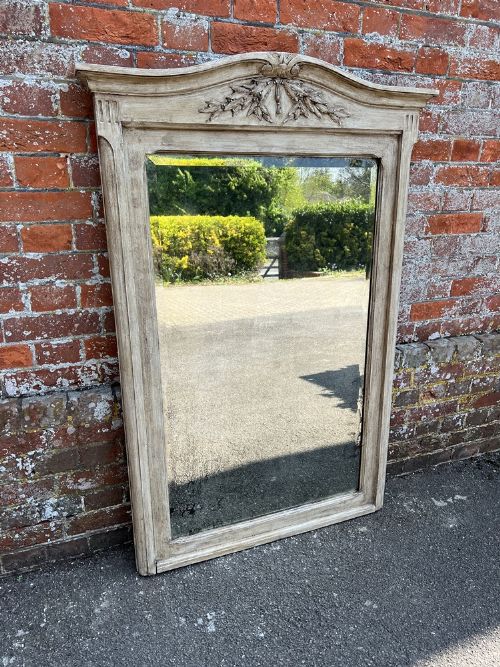 A Wonderful Large Antique French 19th Century Carved Wood Painted Shaped Top Mirror.
