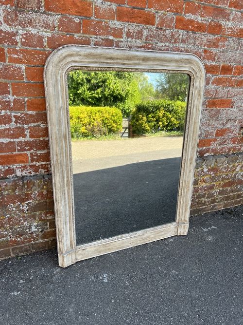 A Wonderful Highly Useful Size Antique French 19th Century Carved Wood & Gesso Arched Top Painted Louis Philippe Mirror.