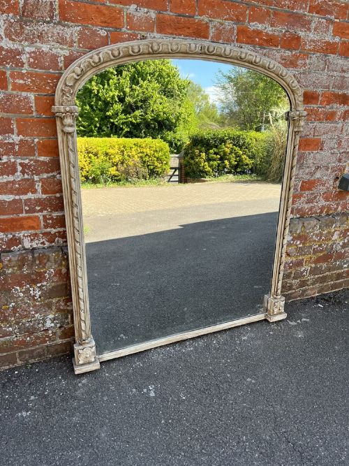 A Fabulous Large Antique English 19th Century Carved Wood & Gesso Arched Top Rope Twist Column Framed Mirror.