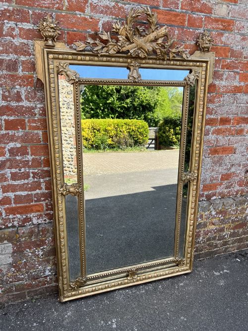 A Stunning Large Antique French 19th Century Carved Wood & Gesso Original Gilt Cushion Mirror.