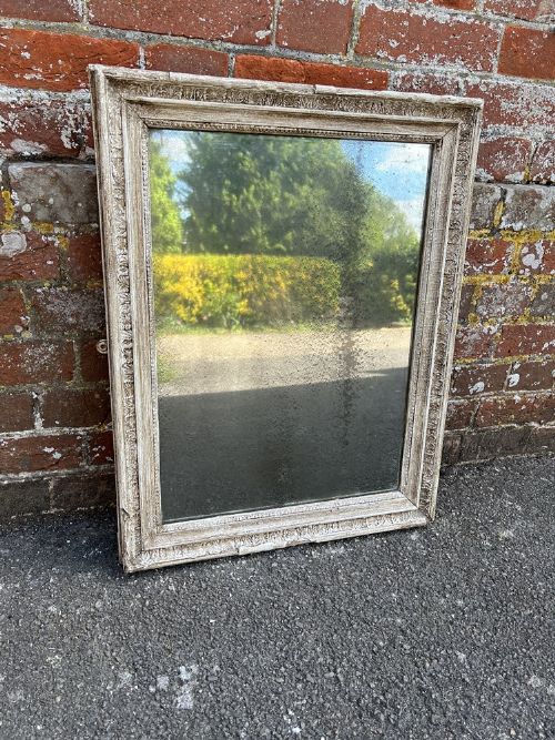 A Wonderful Highly Useful Size Antique French 19th Century Carved Wood & Gesso Painted Mirror.