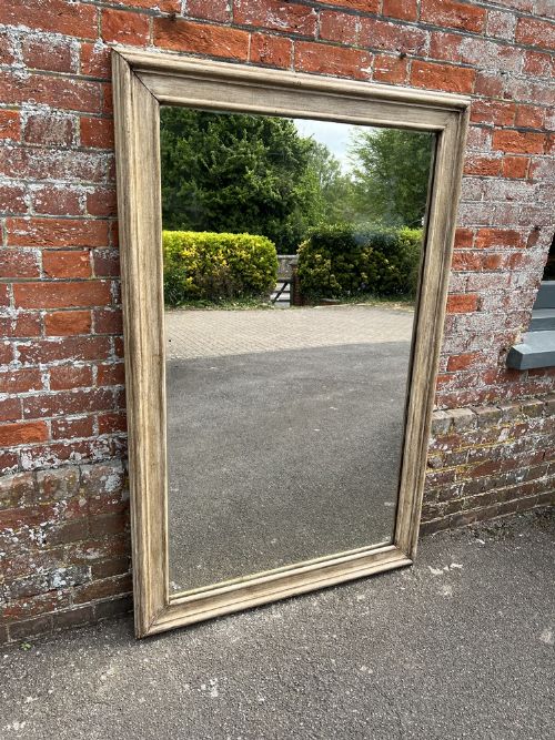 A Delightful Large Antique French 19th Century Carved Wood Painted Plain Mirror.