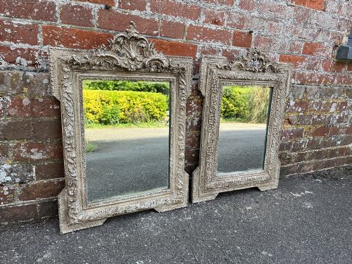 A Delightful Near Pair of Antique French 19th C Carved Wood & Gesso Painted Mirrors.
