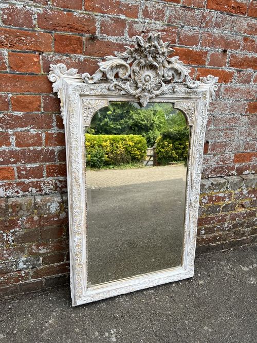A Delightful Antique French 19th C Carved Wood Distressed Mirror.