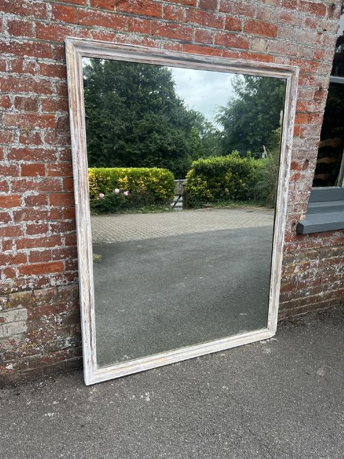 A Fabulous Large Antique French 19th Century Carved Wood & Gesso Distressed Painted & Gilt Mirror.