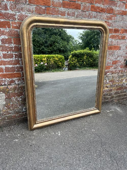 A Wonderful Large Antique French 19th Century Carved Wood & Gesso Arched Top Original Gilt Louis Philippe Mirror.