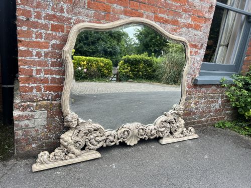 An Exceptional Large Antique Italian 19th Century Carved Wood and Painted Mirror.
