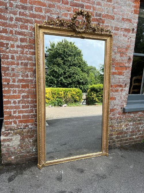 An Exceptional Large Antique French 19th Century Carved Wood & Gesso Original Gilt Ribbed Framed Mirror.