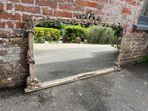 A Wonderful Large Early 20th Century English Carved Wood Painted Overmantle Mirror