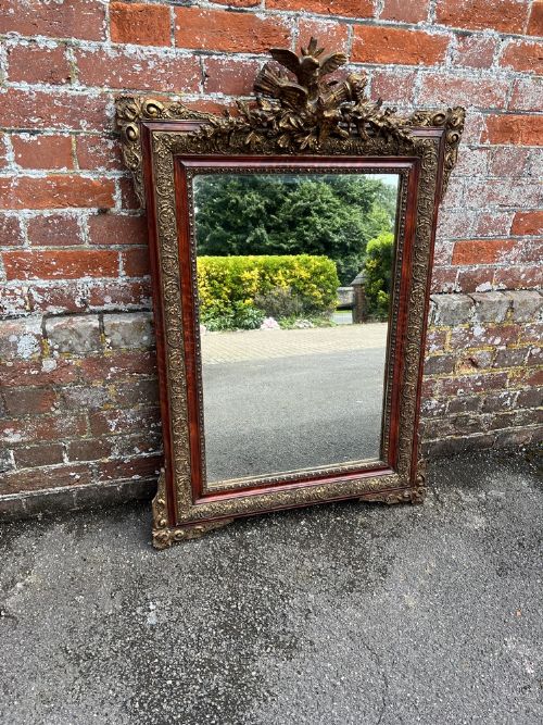 A Superb Highly Useful Size Antique French 19th Century Carved Wood & Gesso Original Gilt & Painted Mirror.