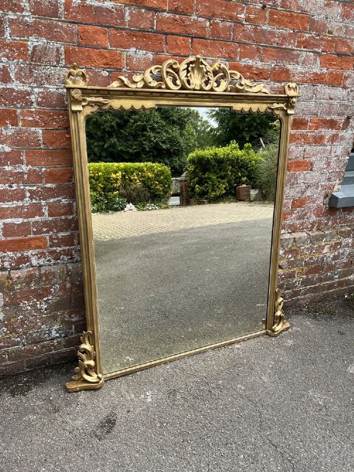 A Superb Good Size Antique English 19th Century Carved Wood Gilt Overmantle Mirror.
