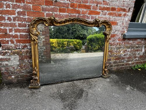 A Superb Good Size Antique English 19th Century Carved Wood & Gesso Shaped Top Gilt Overmantle Mirror.