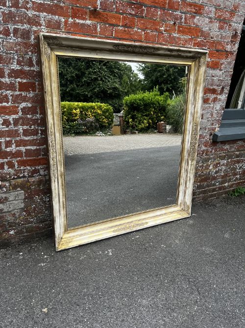 A Stunning Large Early Antique French 19th Century Carved Wood & Gesso Original Ribbed Cream & Gilt Louis Philippe Mirror.
