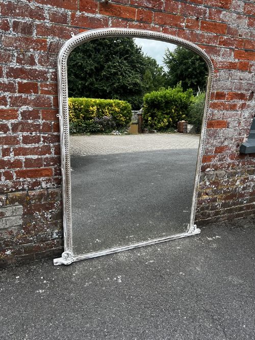 A Delightful Large Antique English 19th Century Carved Wood & Gesso Arched Top Overmantle Mirror.