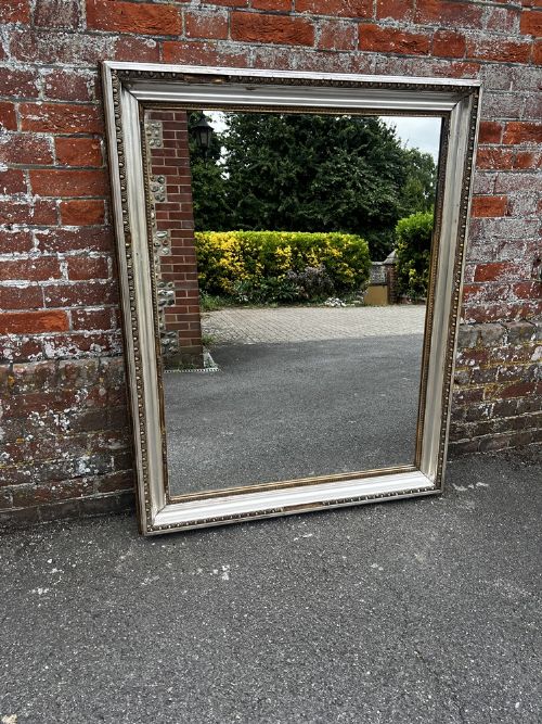A Wonderful Large Antique French 19th Century Carved Wood & Gesso Original Silver/gilt Mirror.