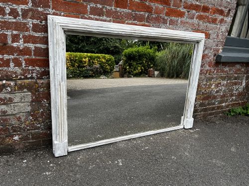 A Superb Good Size Antique English 19th Century Carved Wood Distressed Painted Overmantle Mirror.