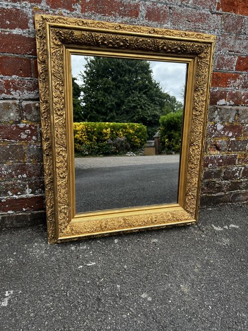 A Fabulous Highly Useful Size Antique English 19th Century Carved Wood & Gesso Original Gilt Mirror.