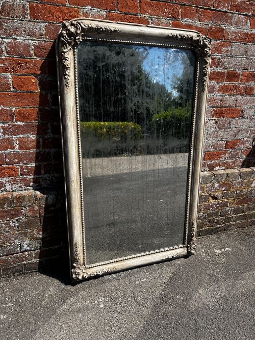 A Delightful Large Antique French 19th Century Carved Wood & Gesso Painted Mirror.