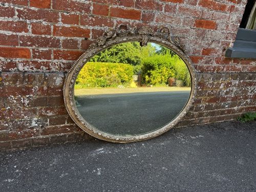 A Fabulous Good Size  Antique French 19th Century Carved Wood & Gesso Painted Oval Mirror.