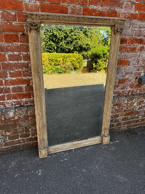 A Delightful Large Antique French 19th Century Carved Wood & Gesso Ribbed Framed Column Mirror.