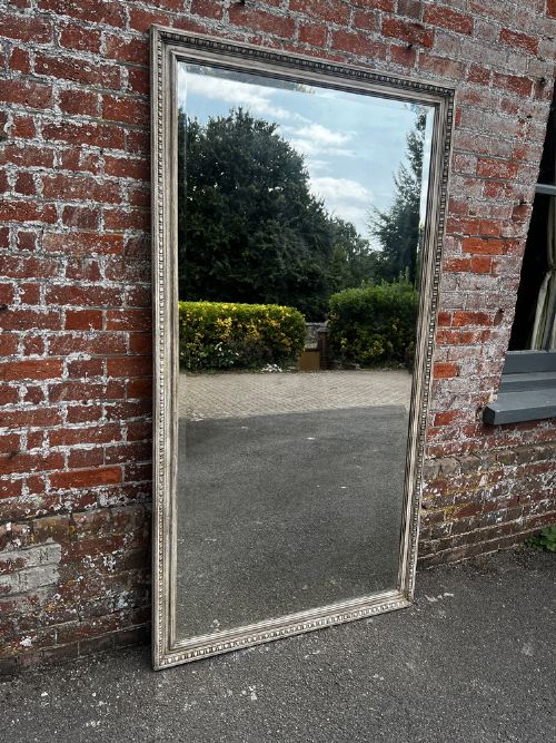A Stunning Large Antique French 19th Century Carved Wood Painted Beaded Framed Mirror.