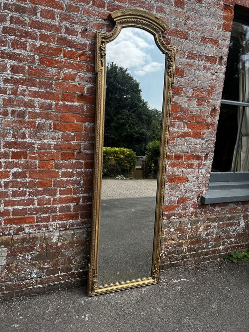 A Superb Large Antique French 19th Century Carved Wood & Gesso Shaped Top Original Gilt Mirror.