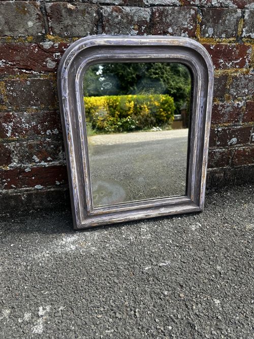 A Superb Highly Useful Size Antique French 19th Century Carved Wood Arched Top Painted Mirror.
